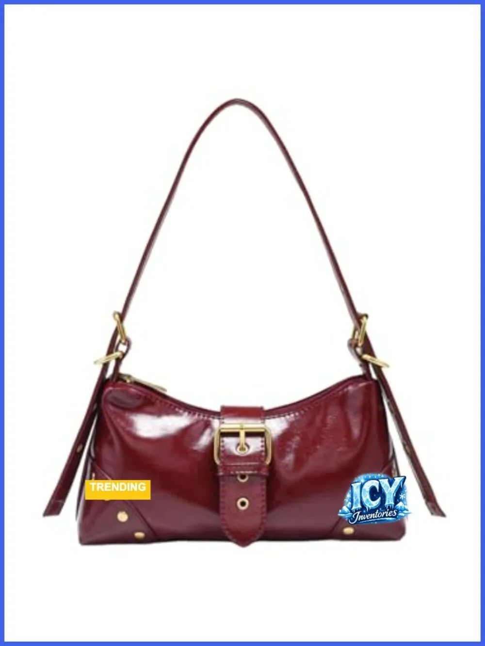 Y2K Leather Satchel Purse with Studs, Zipper Flap Closure
